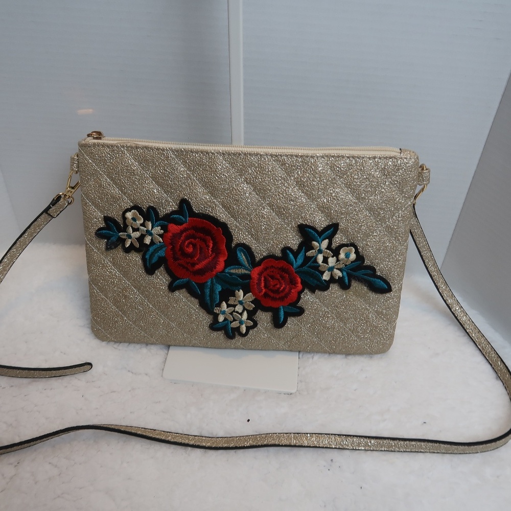 Floral Embroidered Light Gold Purse